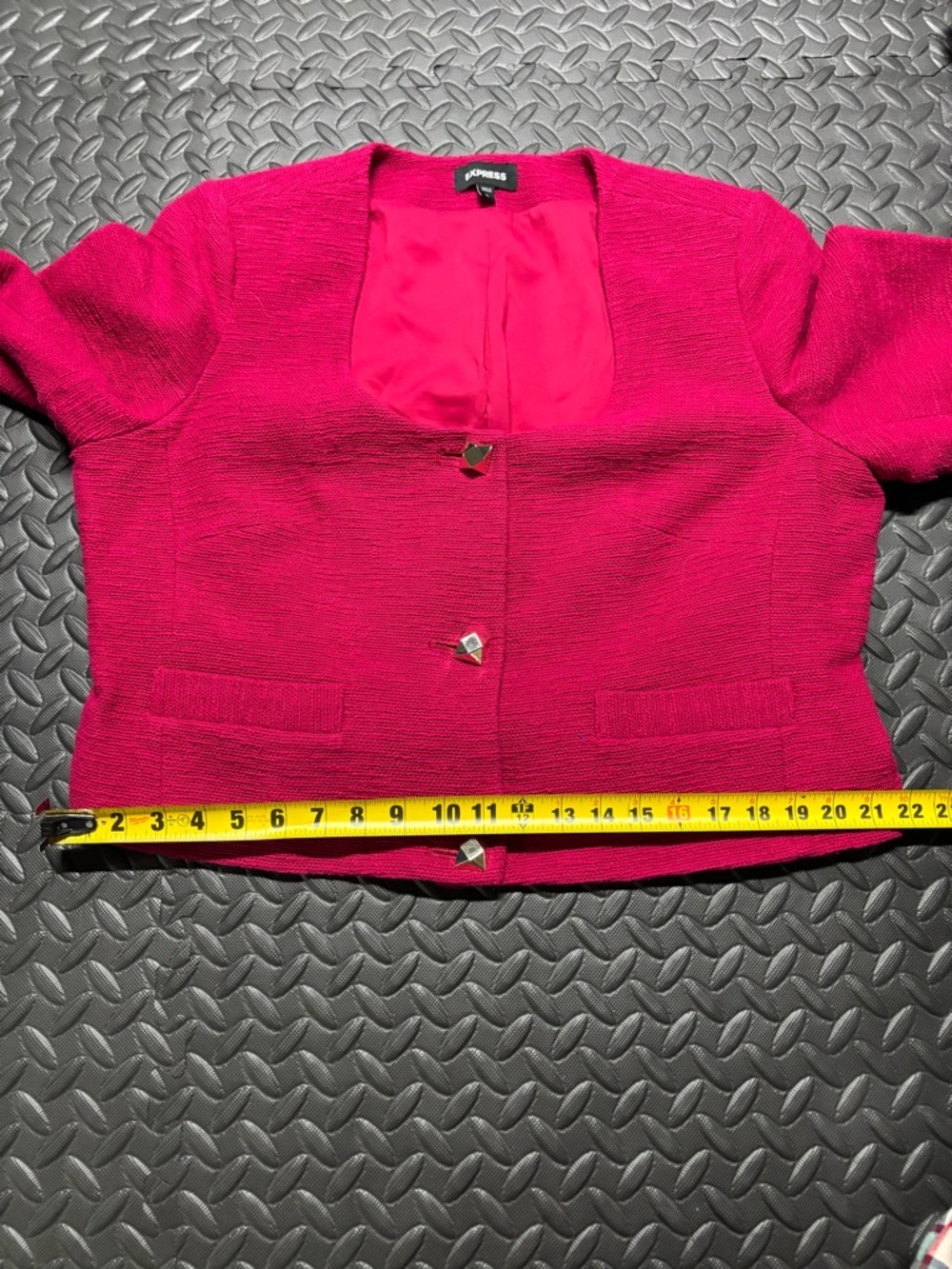 Express Pink Cropped Blazer Jacket Textured Gold Button XL - Picture 11 of 12